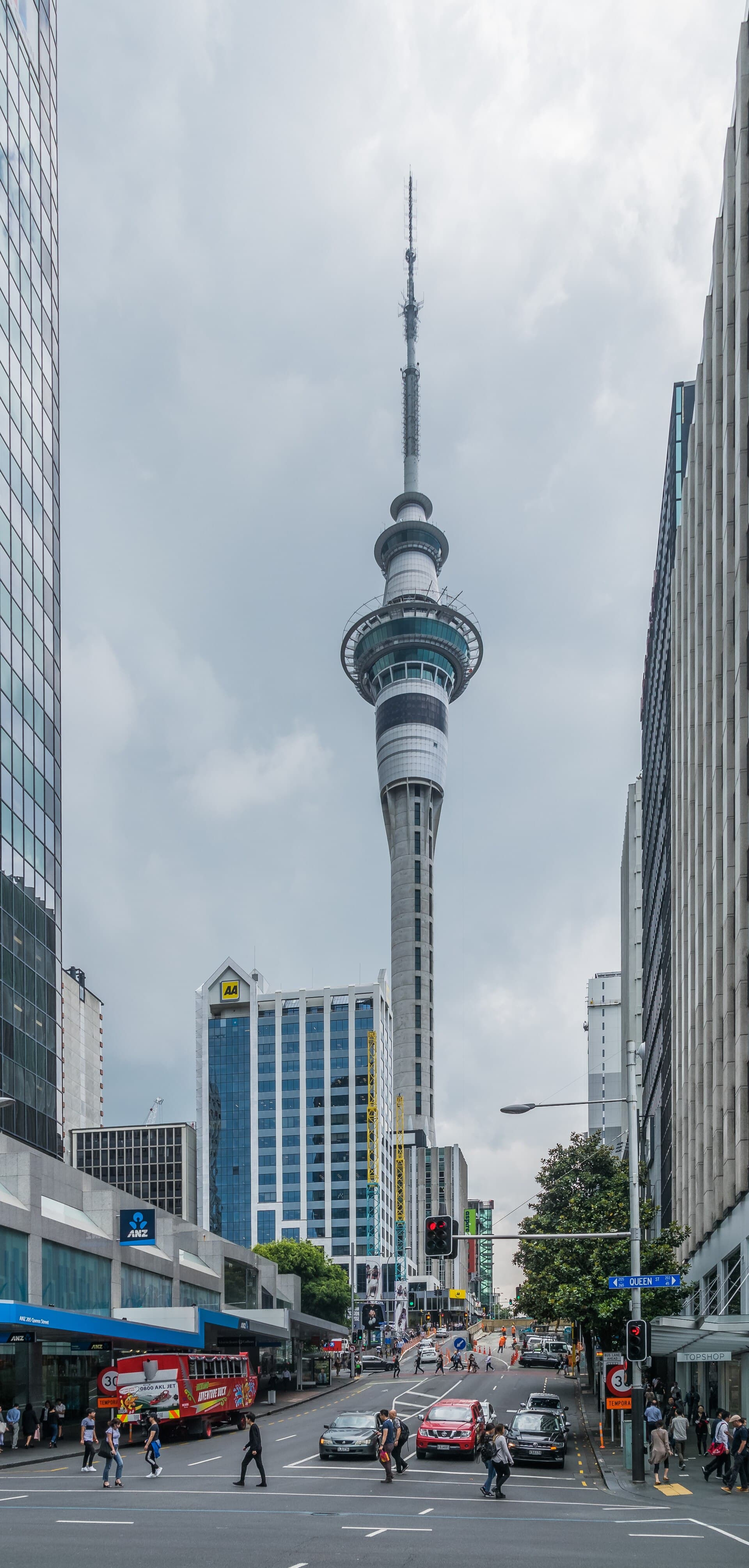 Auckland travel planning photo showing Victoria Street and Sky Tower in Auckland, New Zealand