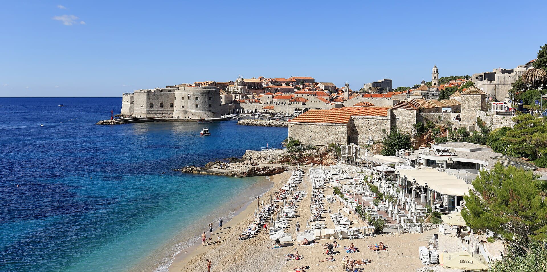 Panoramic view of Dubrovnik Old Town, harbor, and surrounding coastline