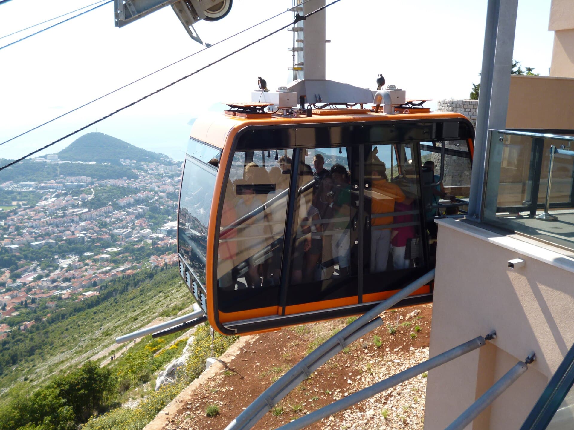 Dubrovnik cable car climbing above the city toward Mount Srd