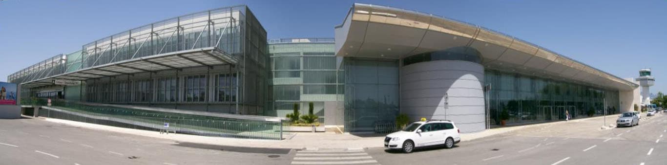 Panoramic view of Dubrovnik Airport terminal and surrounding hills